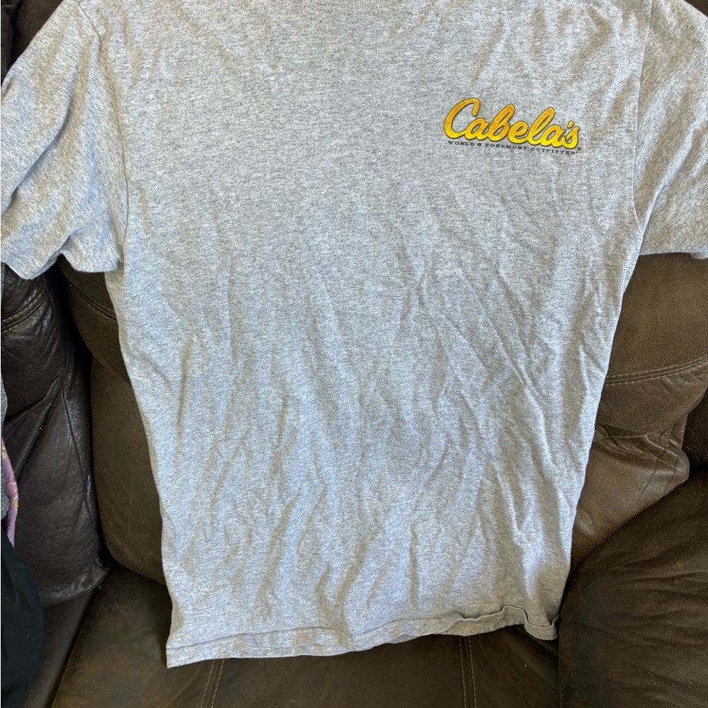 Cabela's Light Gray Short Sleeve Tee with Yellow Logo